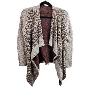 Bershka Bskgirl Womens BOHO Waterfall Cardigan Small Brown Azetec Print Open